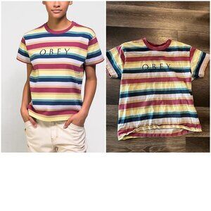 Obey Charlie Box Fuchsia & Multi Stripe T-Shirt